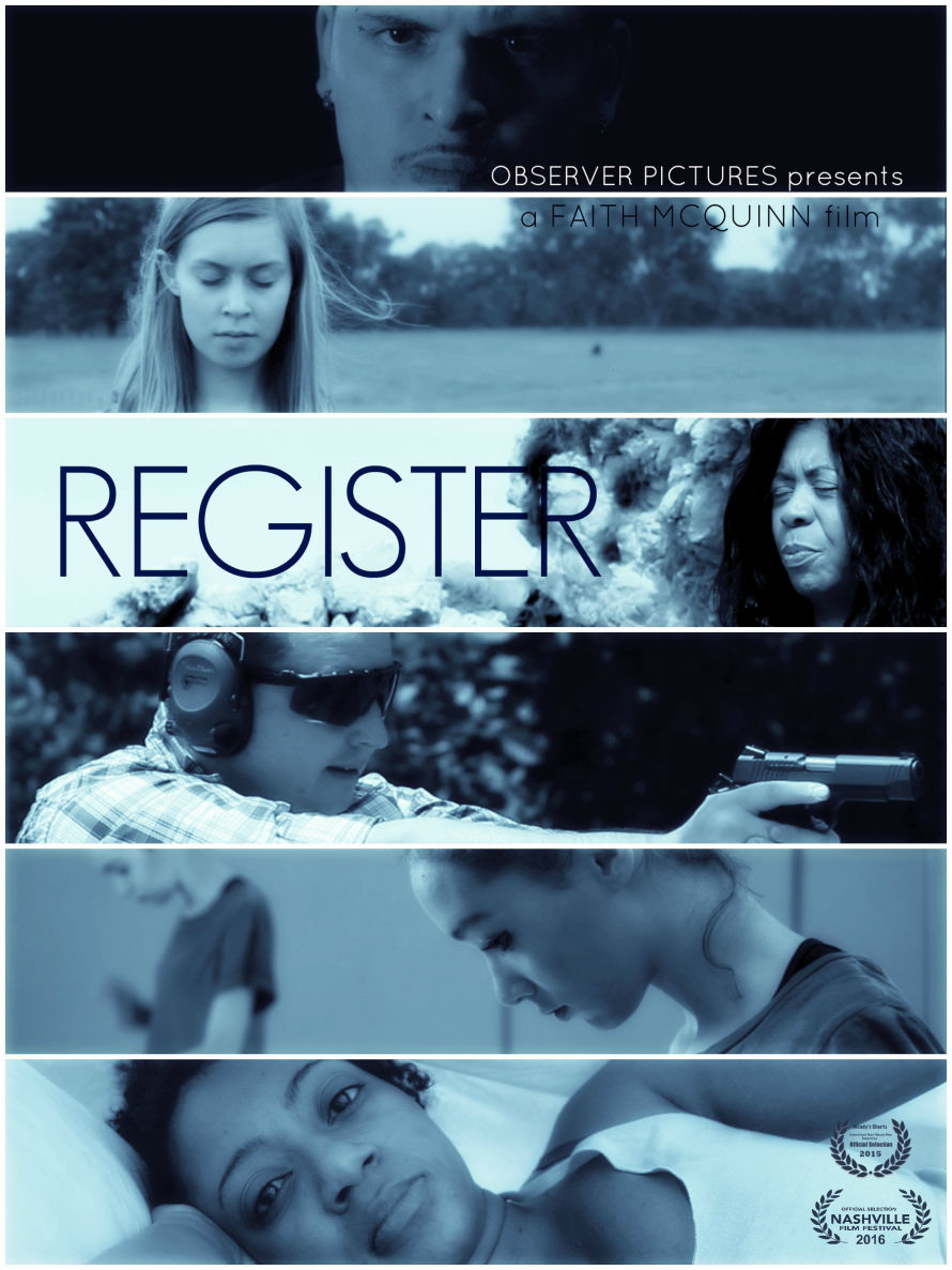 REGISTER, a short film by Faith McQuinn over a collage of five people in various states of contemplation